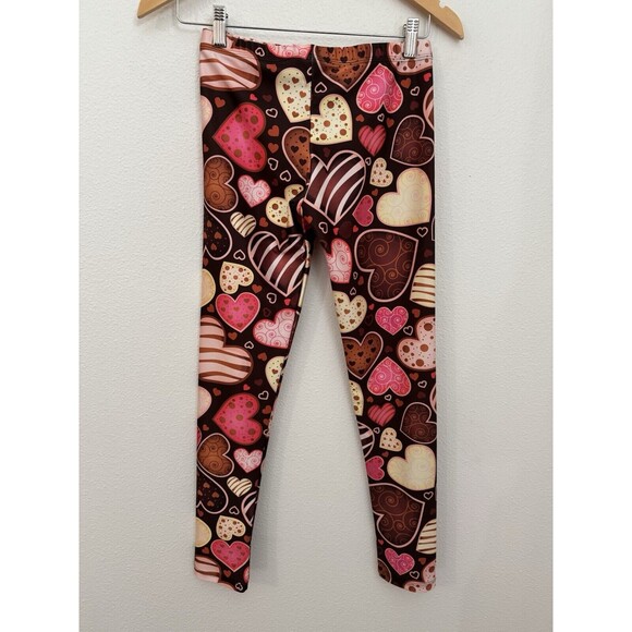 PINEAPPLE CLOTHING Heart leggings valentines day junior size 12/13 EUC athletic - Picture 4 of 7